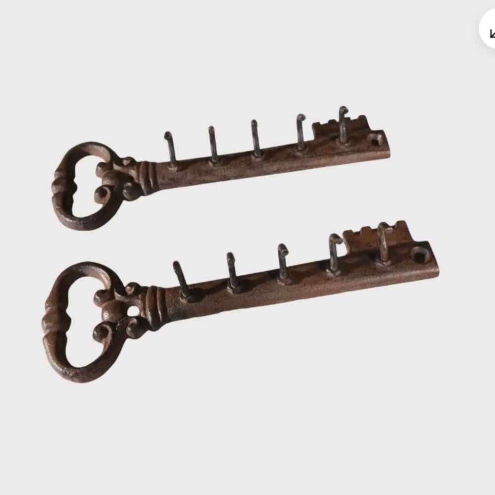 2 Cast Iron Key Holder 5 Hooks Vintage Decorative Wall Mounted Key Cottage Farm
